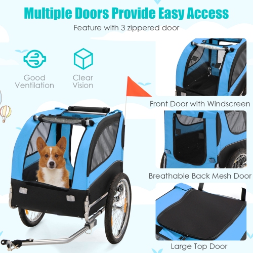 Costway Dog Bike Trailer Foldable Pet Cart with 3 Entrances for Travel