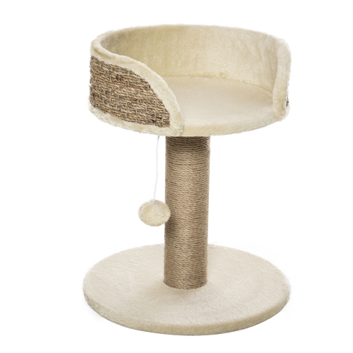 PAWHUT  " Small Cat Tree With Scratching Post, Perch, Toy Ball, Cat Tower for Indoor Cats - 16"" X 16"" X 19"", Beige"