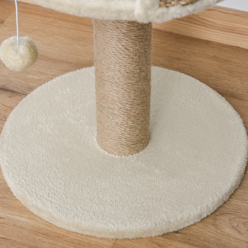 PawHut Small Cat Tree with Scratching Post, Perch, Toy Ball, Cat Tower for Indoor Cats - 16" x 16" x 19", Beige