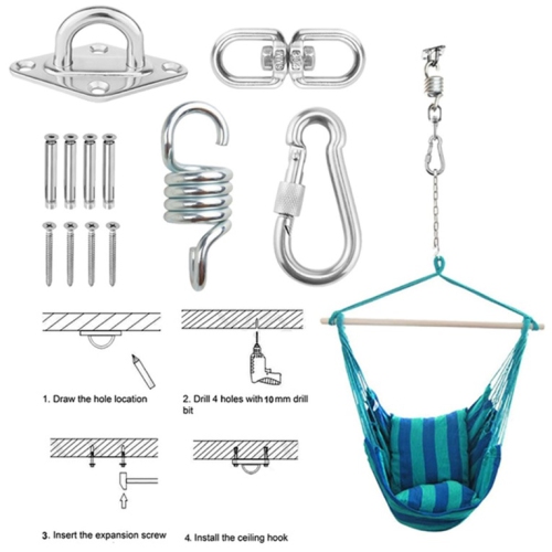 Trousse de montage au plafond en acier inoxydable pour chaise suspendue avec chaîne et crochet pivotant