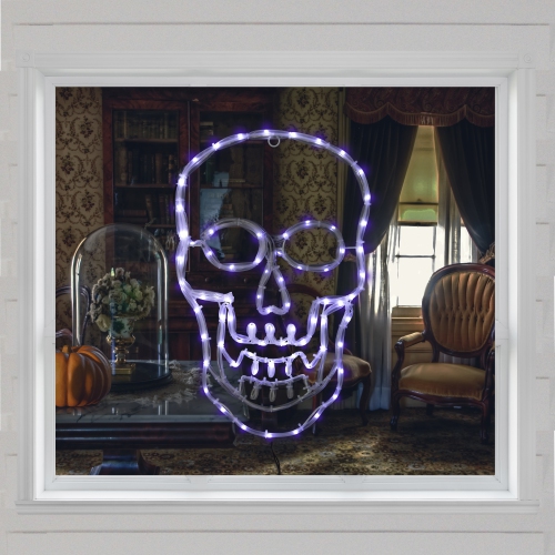 LED Lighted 4 Function Skull Halloween Window Decoration - 18"