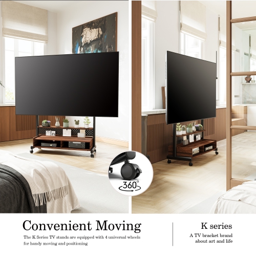 FITUEYES TV Stand with Storage and Wheels for 70 to 100 inch LED LCD Flat Screen, Floor TV Stand Mount Wooden with Peg Board & Cabinet Storage TV