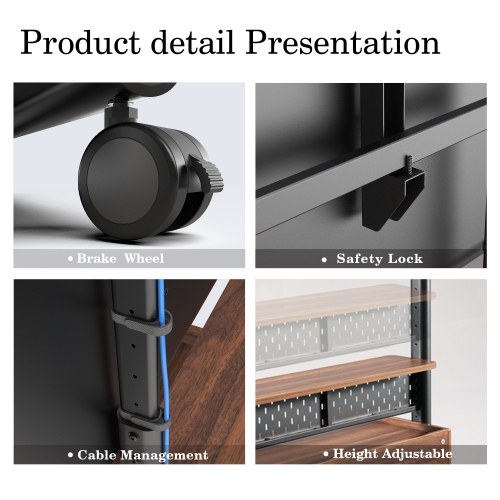 FITUEYES TV Stand with Storage and Wheels for 70 to 100 inch LED LCD Flat Screen, Floor TV Stand Mount Wooden with Peg Board & Cabinet Storage TV