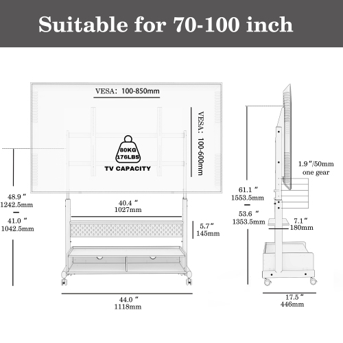FITUEYES TV Stand with Storage and Wheels for 70 to 100 inch LED LCD Flat Screen, Floor TV Stand Mount Wooden with Peg Board & Cabinet Storage TV
