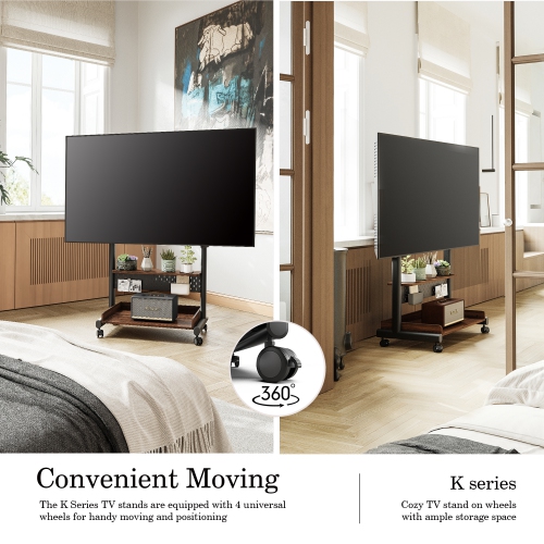 FITUEYES TV Stand with Wheels for 40 to 85 inch LED LCD Flat Screen, Corner TV Stand Mount with Storage, Peg Board & Wooden Shelf TV Console