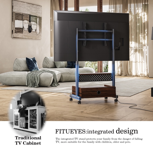 FITUEYES TV Stand with Storage and Wheels for 40 to 85 inch LED LCD Flat Screen, Corner TV Stand Mount with Peg Board & Cabinet Storage