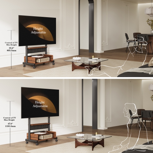 FITUEYES TV Stand with Storage and Wheels for 40 to 85 inch LED LCD Flat Screen, Corner TV Stand Mount with Peg Board & Cabinet Storage