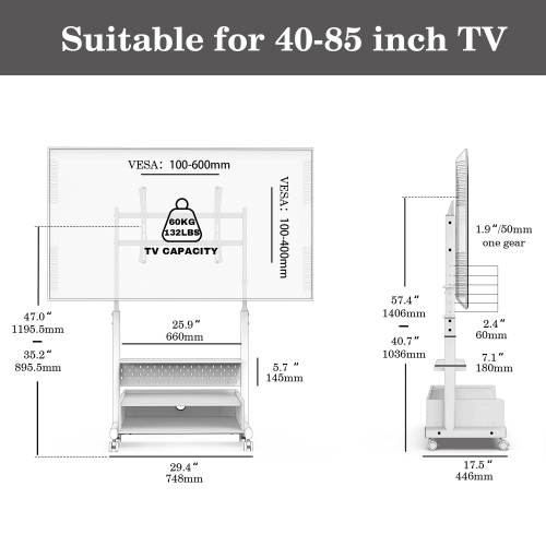 FITUEYES TV Stand with Storage and Wheels for 40 to 85 inch LED LCD Flat Screen, Corner TV Stand Mount with Peg Board & Cabinet Storage
