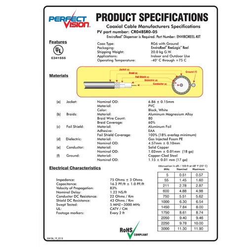 DirecTV EnviroReel CR04BSR0-05 Black 1000 ft RG6 Solid Copper Coaxial Cable with Ground