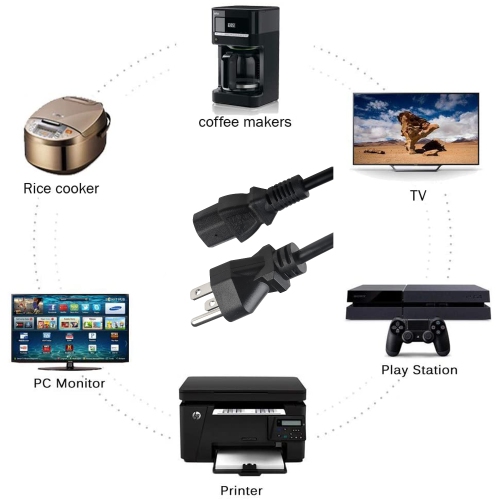 SatelliteSale Universal Heavy Duty Computer Power Cable Male NEMA 5-15P to Female IEC C13/C14 Universal Wire Black PVC Cord 15 feet