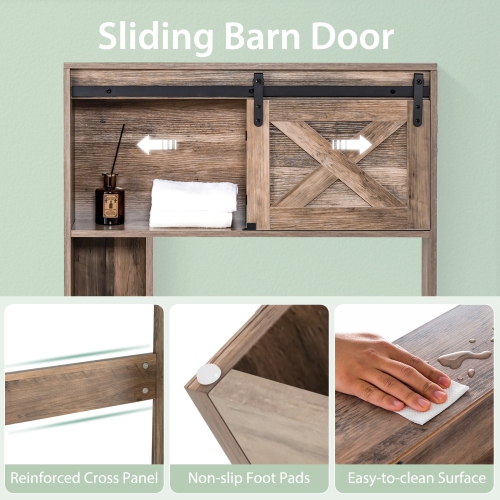 Topbuy Freestanding Over The Toilet Storage Cabinet Bathroom Cabinet with Sliding Barn Door & Storage Shelves White/Rustic