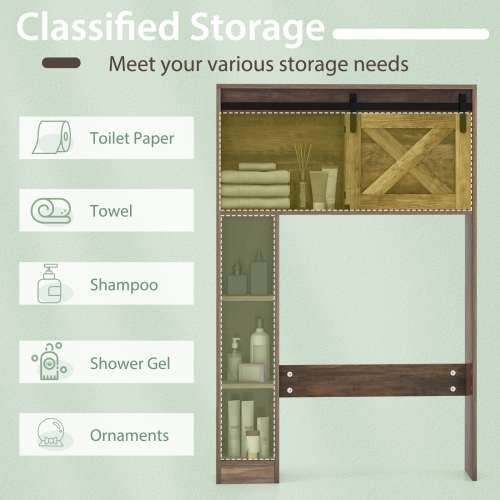 Topbuy Freestanding Over The Toilet Storage Cabinet Bathroom Cabinet with Sliding Barn Door & Storage Shelves White/Rustic