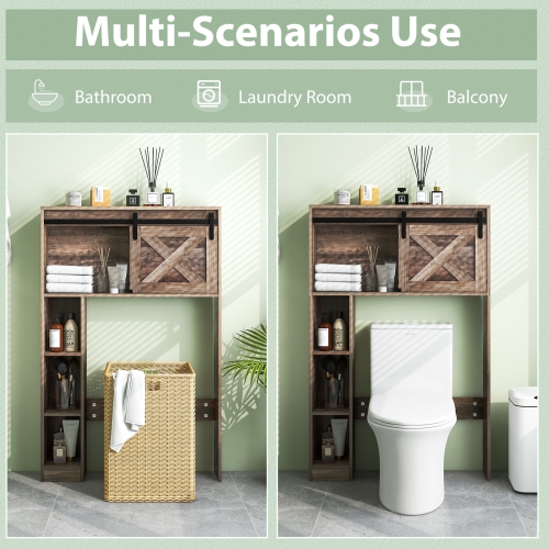 Topbuy Freestanding Over The Toilet Storage Cabinet Bathroom Cabinet with Sliding Barn Door & Storage Shelves White/Rustic