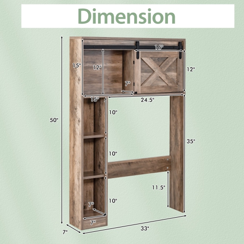 Topbuy Freestanding Over The Toilet Storage Cabinet Bathroom Cabinet with Sliding Barn Door & Storage Shelves White/Rustic