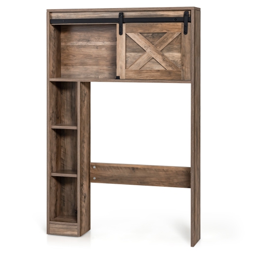 Topbuy Freestanding Over The Toilet Storage Cabinet Bathroom Cabinet with Sliding Barn Door & Storage Shelves White/Rustic
