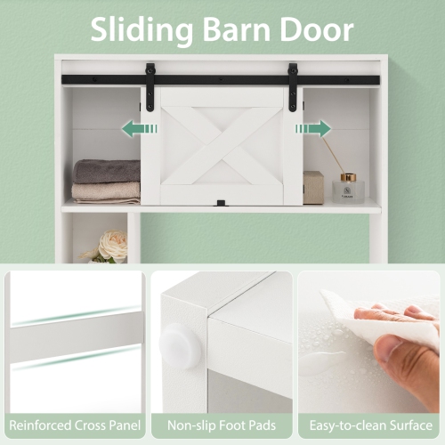 Topbuy Freestanding Over The Toilet Storage Cabinet Bathroom Cabinet with Sliding Barn Door & Storage Shelves White/Rustic