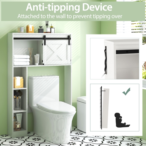 Topbuy Freestanding Over The Toilet Storage Cabinet Bathroom Cabinet with Sliding Barn Door & Storage Shelves White/Rustic