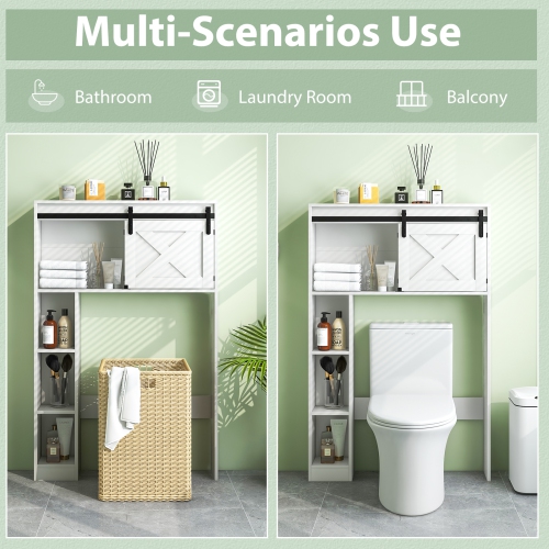 Topbuy Freestanding Over The Toilet Storage Cabinet Bathroom Cabinet with Sliding Barn Door & Storage Shelves White/Rustic