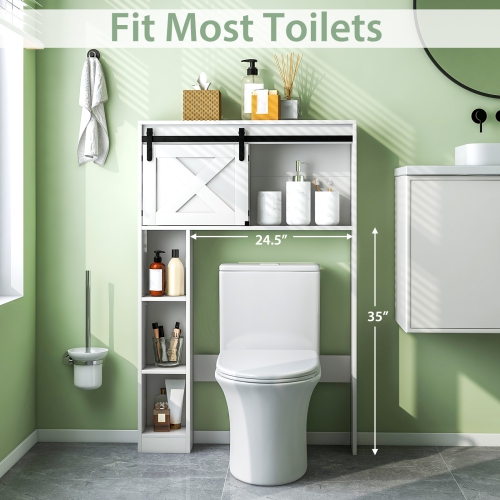 Topbuy Freestanding Over The Toilet Storage Cabinet Bathroom Cabinet with Sliding Barn Door & Storage Shelves White/Rustic