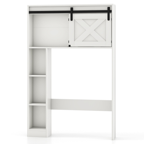 Topbuy Freestanding Over The Toilet Storage Cabinet Bathroom Cabinet with Sliding Barn Door & Storage Shelves White/Rustic