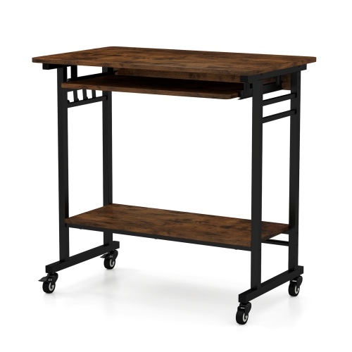 Topbuy Mobile Computer Desk with Pull-out Keyboard Tray Compact Laptop Cart Home Office Desk