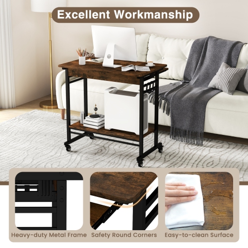 Topbuy Mobile Computer Desk with Pull-out Keyboard Tray Compact Laptop Cart Home Office Desk