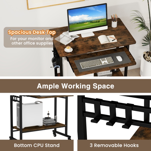 Topbuy Mobile Computer Desk with Pull-out Keyboard Tray Compact Laptop Cart Home Office Desk