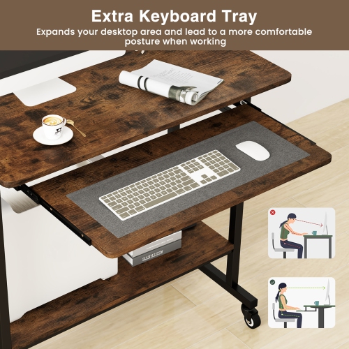 Topbuy Mobile Computer Desk with Pull-out Keyboard Tray Compact Laptop Cart Home Office Desk