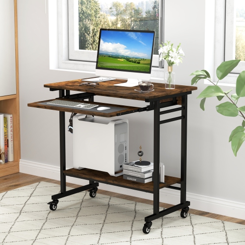Topbuy Mobile Computer Desk with Pull-out Keyboard Tray Compact Laptop Cart Home Office Desk