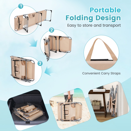 Patiojoy 2PCS Beach Lounge Chair Reclining Chair with 5 Adjustable Positions Detachable Pillow &Hand Ropes Blue/Black/Gray/Turquoise/Beige/Pink