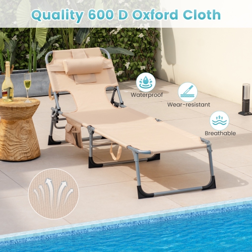 Patiojoy 2PCS Beach Lounge Chair Reclining Chair with 5 Adjustable Positions Detachable Pillow &Hand Ropes Blue/Black/Gray/Turquoise/Beige/Pink