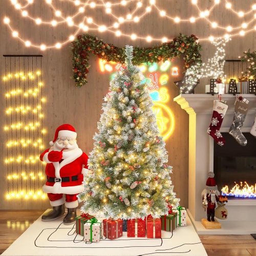 GYMAX  5 Ft Pre-Lit Christmas Tree Artificial Hinged Christmas Tree W/ 200 Warm-White Led Lights & 450 Branch Tips