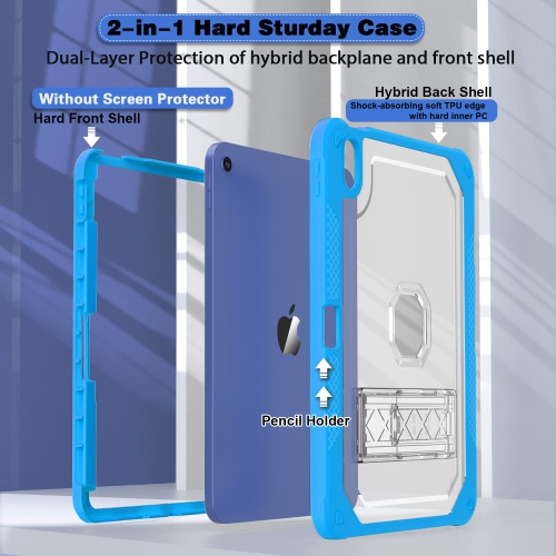 Case for iPad 10th Generation 10.9 inch 2022, Heavy Duty Shockproof Rugged Protective with Pencil Holder, 10.9" 10 Gen Translucent Cover with