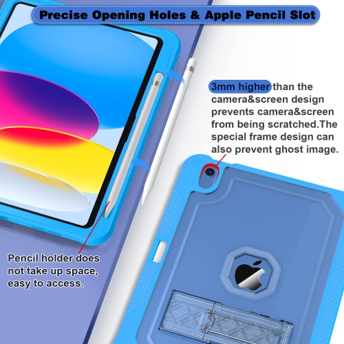 Case for iPad 10th Generation 10.9 inch 2022, Heavy Duty Shockproof Rugged Protective with Pencil Holder, 10.9" 10 Gen Translucent Cover with