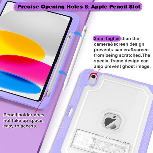 Case for iPad 10th Generation 10.9 inch 2022, Heavy Duty Shockproof Rugged Protective with Pencil Holder, 10.9" 10 Gen Translucent Cover with