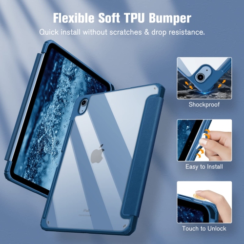 Hybrid Slim Case for iPad 10th Generation 10.9 Inch Tablet - Built-in Pencil Holder Shockproof Cover with Clear Transparent Back Shell, Auto