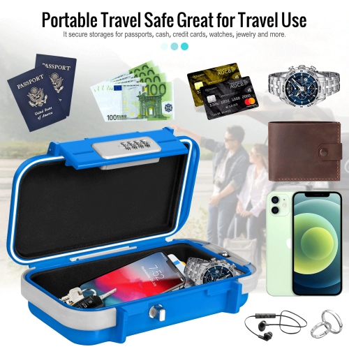 Travel Safe Portable Beach Safe Box Small Combination Safe Anti-Theft Lock Box Safe Waterproof Mini Security Case with Removable Wire Rope Security