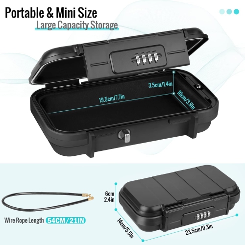 Travel Safe Portable Beach Safe Box Small Combination Safe Anti-Theft Lock Box Safe Waterproof Mini Security Case with Removable Wire Rope Security