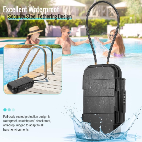 Travel Safe Portable Beach Safe Box Small Combination Safe Anti-Theft Lock Box Safe Waterproof Mini Security Case with Removable Wire Rope Security