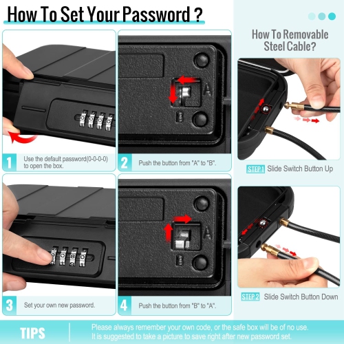 Travel Safe Portable Beach Safe Box Small Combination Safe Anti-Theft Lock Box Safe Waterproof Mini Security Case with Removable Wire Rope Security