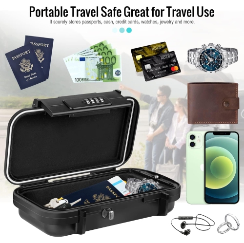 Travel Safe Portable Beach Safe Box Small Combination Safe Anti-Theft Lock Box Safe Waterproof Mini Security Case with Removable Wire Rope Security