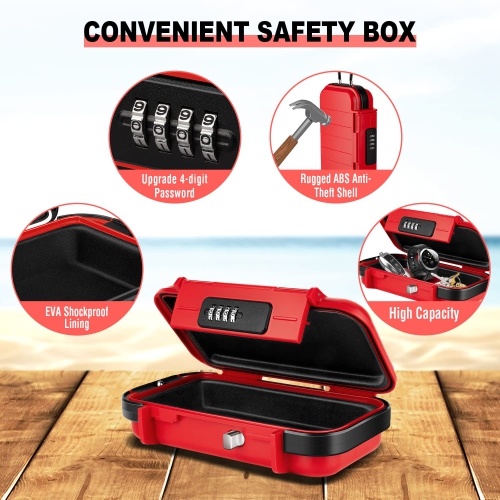 Travel Safe Portable Beach Safe Box Small Combination Safe Anti-Theft Lock Box Safe Waterproof Mini Security Case with Removable Wire Rope Security