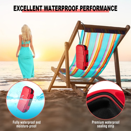 Travel Safe Portable Beach Safe Box Small Combination Safe Anti-Theft Lock Box Safe Waterproof Mini Security Case with Removable Wire Rope Security