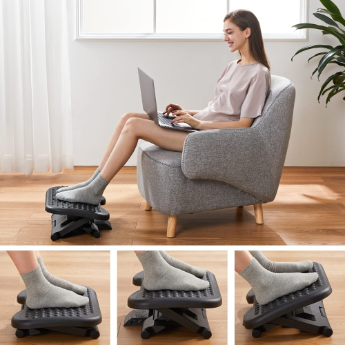 Adjustable Footrest Under Desk - Ergonomic Foot Rest with 3 Height Position - 30 Degree Tilt Angle Adjustment for Home, Office, Non-Skid Massage