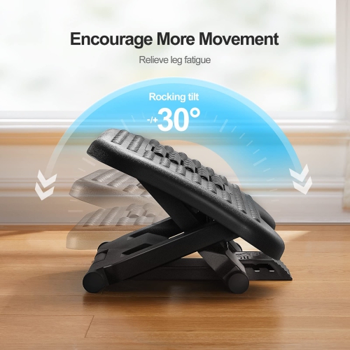 Footrest Under Desk - Adjustable Foot Rest with Massage Texture and Roller, Ergonomic Foot Rest with 3 Height Position, 30 Degree Tilt Angle