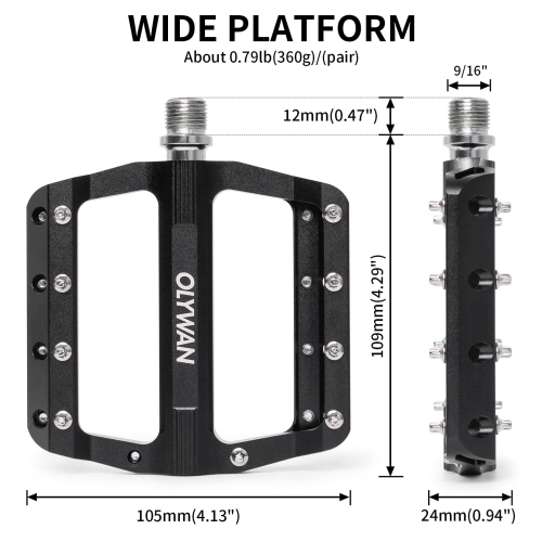 Mountain Bike Pedals MTB Bicycle Platform Bicycle Flat Pedals 9/16" CNC Alloy Durable Bearing Pedals for Most Bikes BMX MTB Road Bicycle