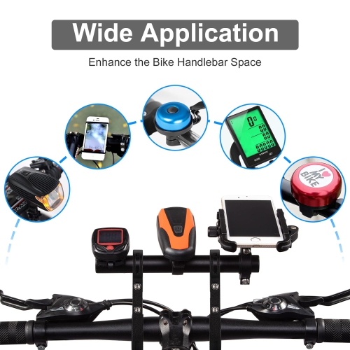 Bike Handlebar Extender, Lightweight Durable Aluminum Alloy Double Bicycle Handlebar Extension Bracket for Holding Motorcycle E-Bike Lamp Speedometer