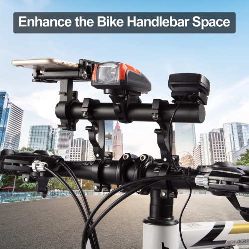 Bike Handlebar Extender, Lightweight Durable Aluminum Alloy Double Bicycle Handlebar Extension Bracket for Holding Motorcycle E-Bike Lamp Speedometer
