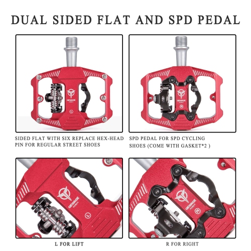 Mountain Bike Pedals - Dual Function Flat and Clipless Pedal - 3 Sealed Bearing Platform Pedals Clipless Compatible, Bicycle Pedals for BMX Spin