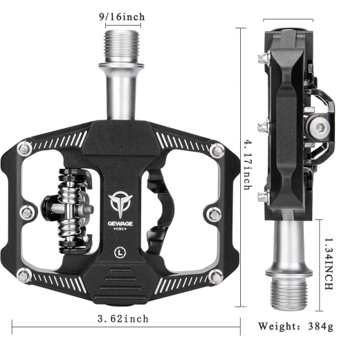 Mountain Bike Pedals - Dual Function Flat and Clipless Pedal - 3 Sealed Bearing Platform Pedals Clipless Compatible, Bicycle Pedals for BMX Spin